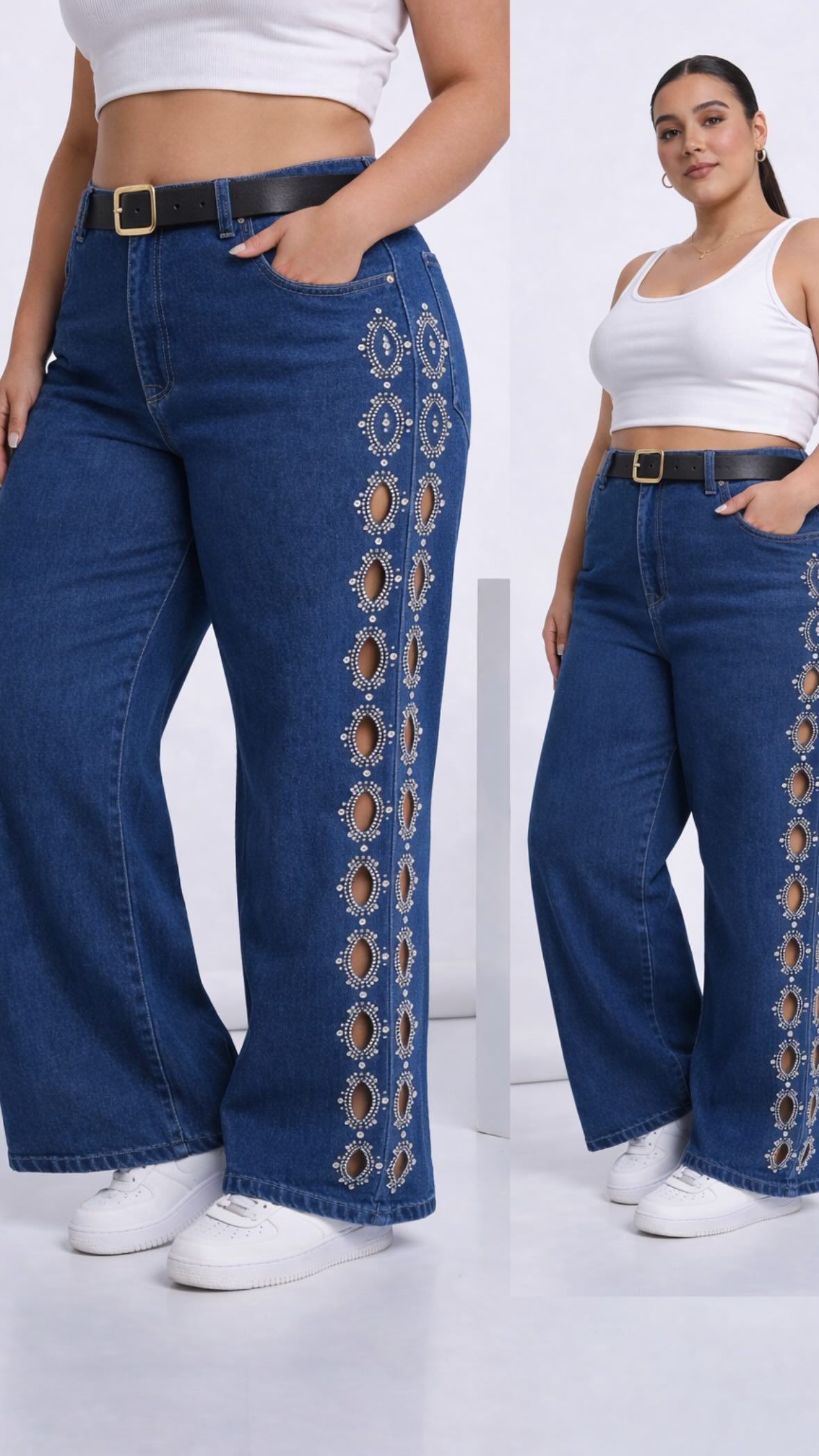 Jean bordado celeste